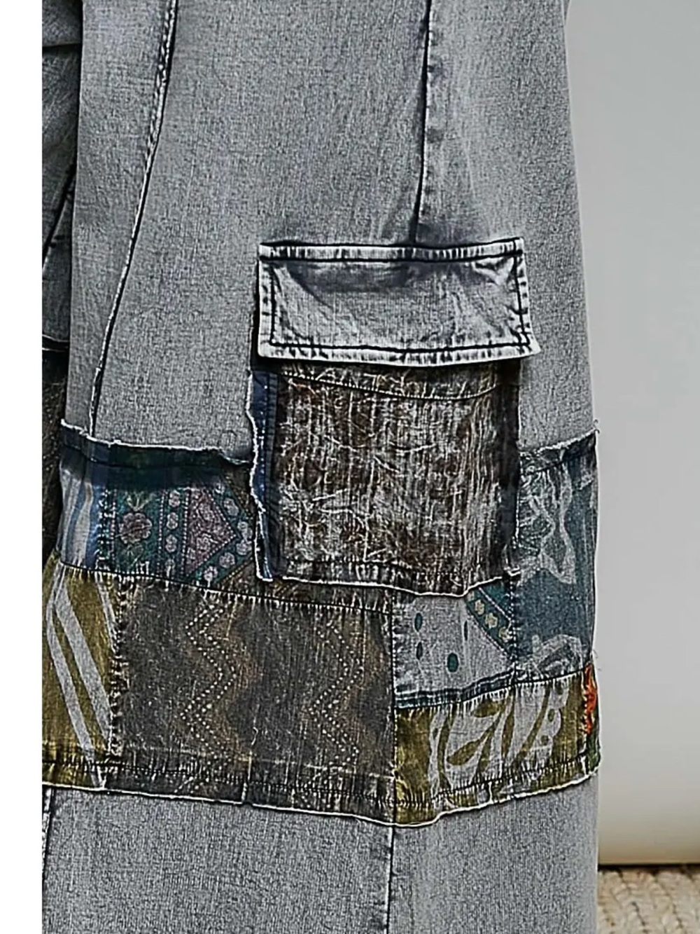 New nwt POL Wide Leg Patchwork Gray Women's pants jeans S M L - Picture 4 of 4